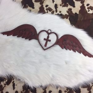 Rustic Red/Black Metal Cross & Wings Hanging Decor